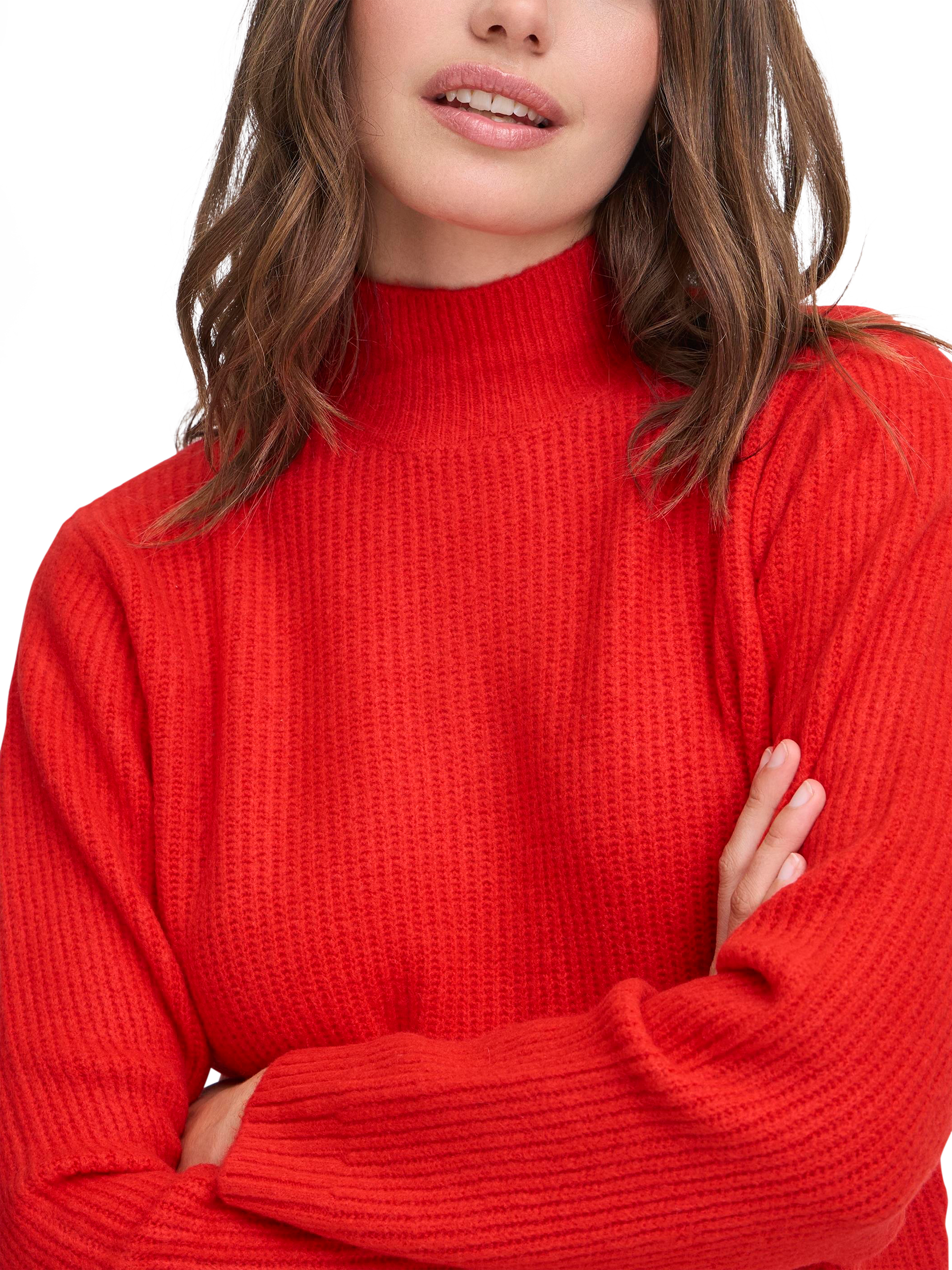 Product image 4 of 7, which shows ICHI Ducie Long Sleeve Knit Jumper, Fiery Red, S