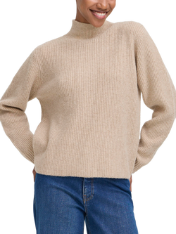 ICHI Ducie Long Sleeve Knit Jumper, Oatmeal Melange