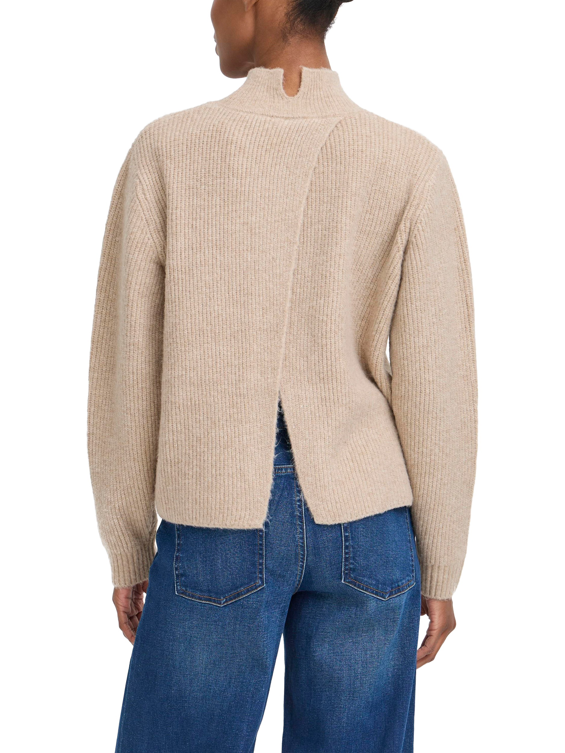 Product image 2 of 7, which shows ICHI Ducie Long Sleeve Knit Jumper, Oatmeal Melange, XS