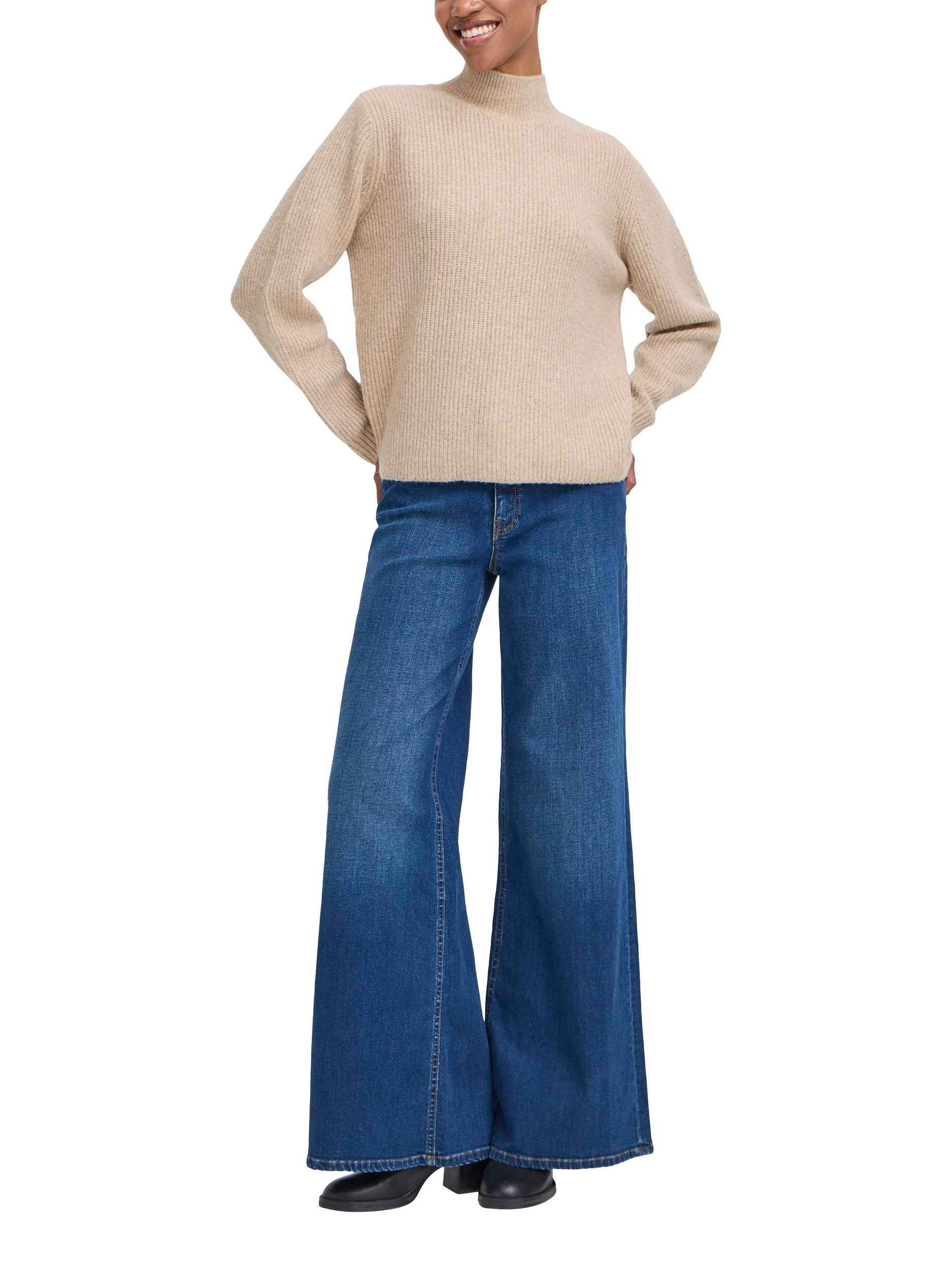 Product image 3 of 7, which shows ICHI Ducie Long Sleeve Knit Jumper, Oatmeal Melange, XS