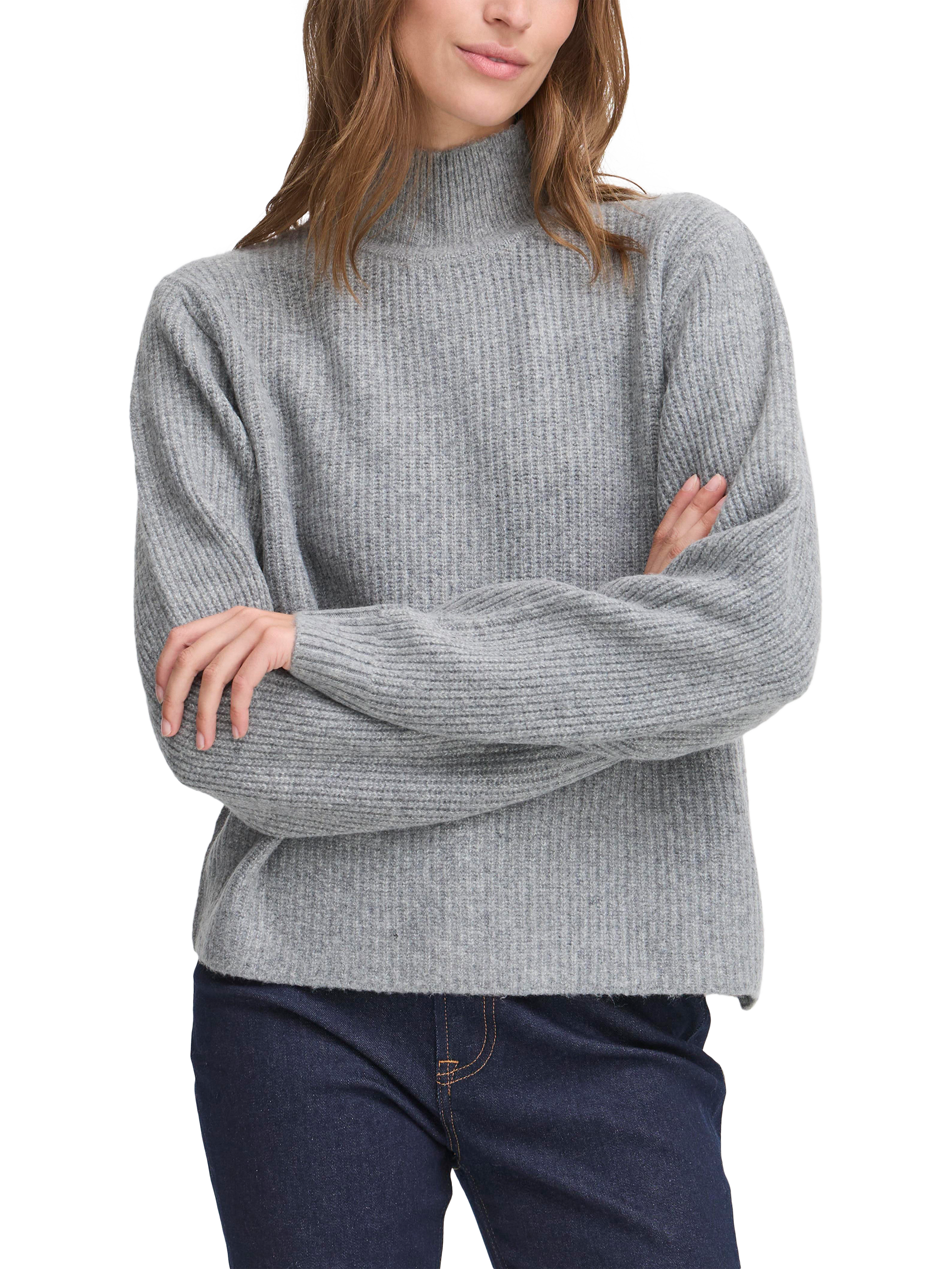 Product image 1 of 7, which shows ICHI Ducie Long Sleeve Knit Jumper, Grey Melange, XS