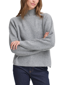 ICHI Ducie Long Sleeve Knit Jumper, Grey Melange