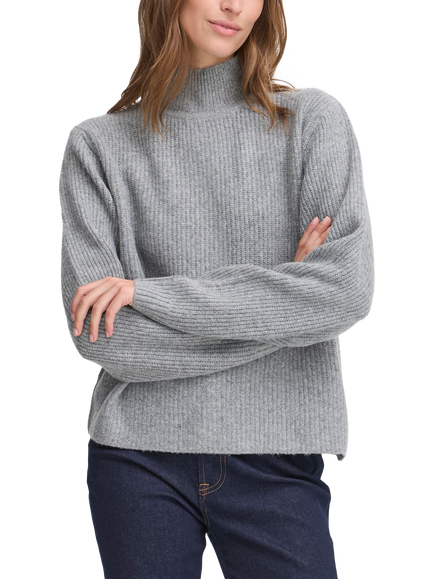 ICHI Ducie Long Sleeve Knit Jumper, Grey Melange