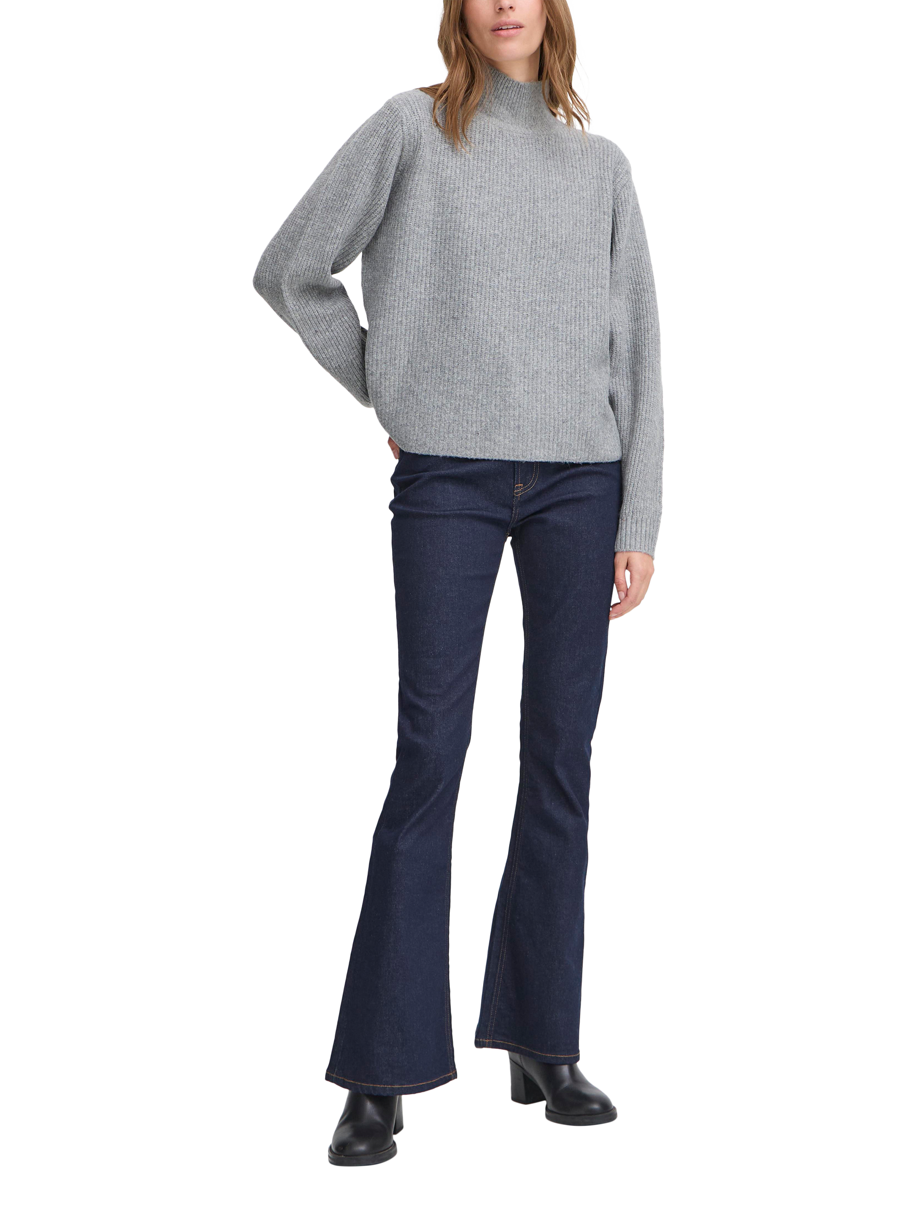 Product image 3 of 7, which shows ICHI Ducie Long Sleeve Knit Jumper, Grey Melange, XS