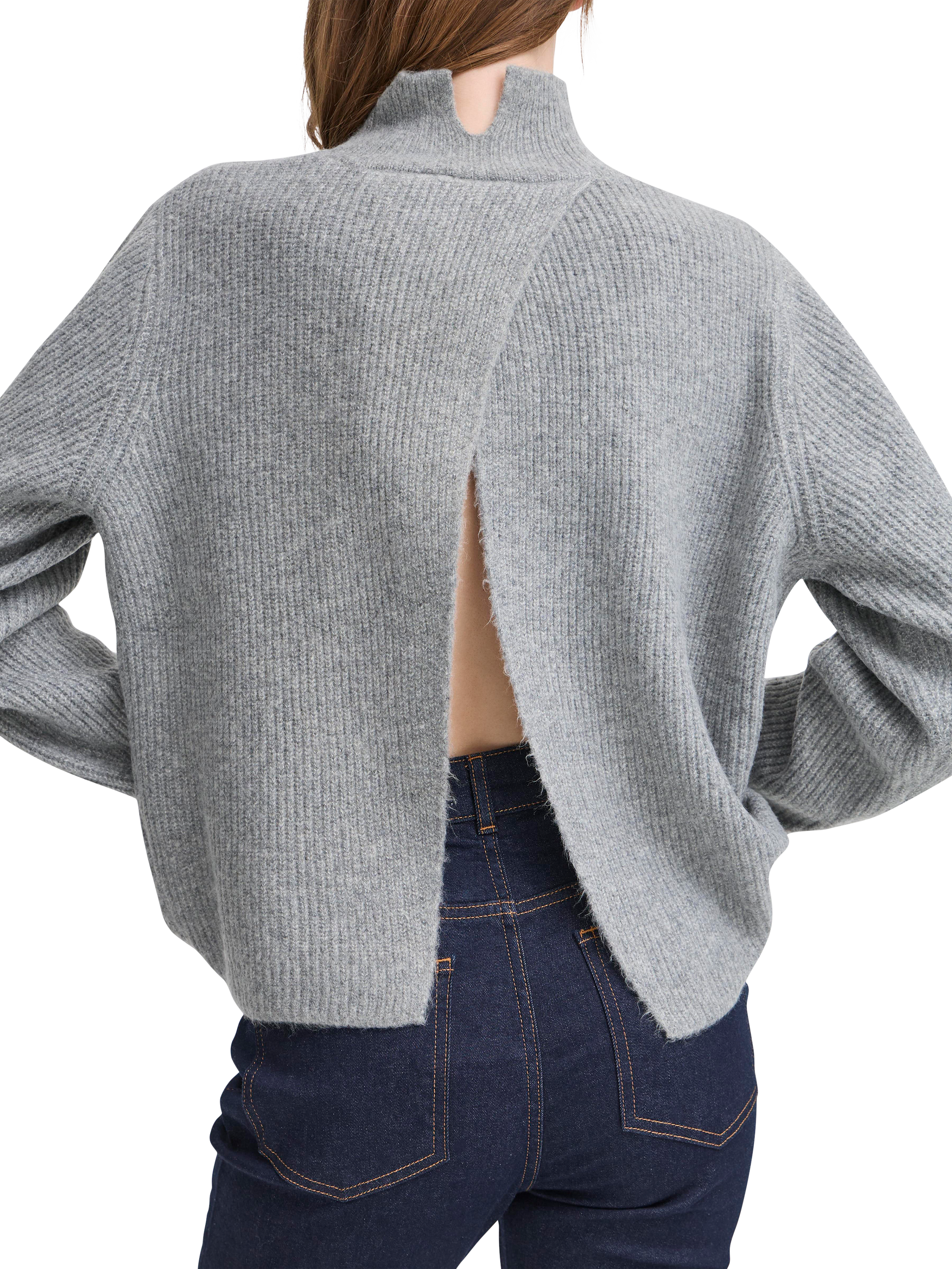 Product image 4 of 7, which shows ICHI Ducie Long Sleeve Knit Jumper, Grey Melange, XS