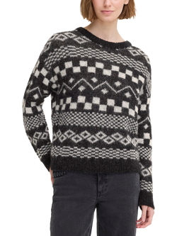 ICHI Estelle Fair isle Wool Rich Jumper, Black, Black