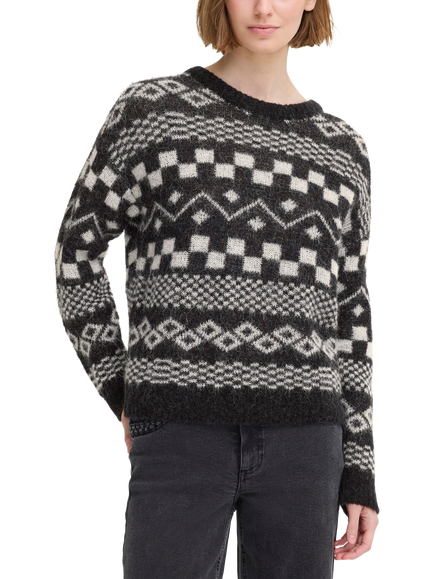 ICHI Estelle Fair isle Wool Rich Jumper, Black, Black