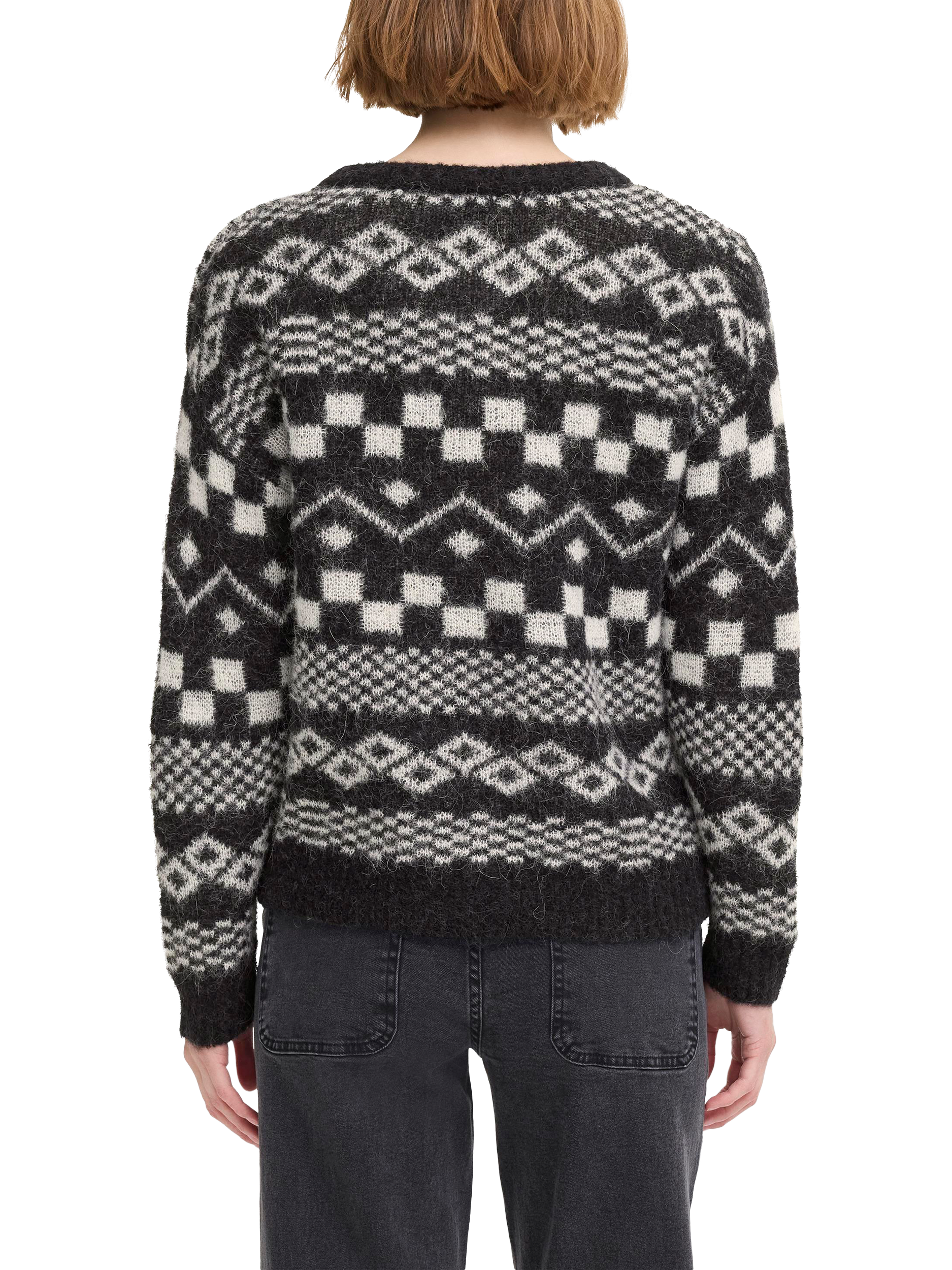 Product image 2 of 7, which shows ICHI Estelle Fair isle Wool Rich Jumper, Black, M