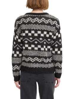 ICHI Estelle Fair isle Wool Rich Jumper, Black - view 2, Black