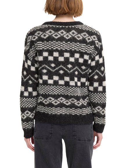 ICHI Estelle Fair isle Wool Rich Jumper, Black - view 2, Black