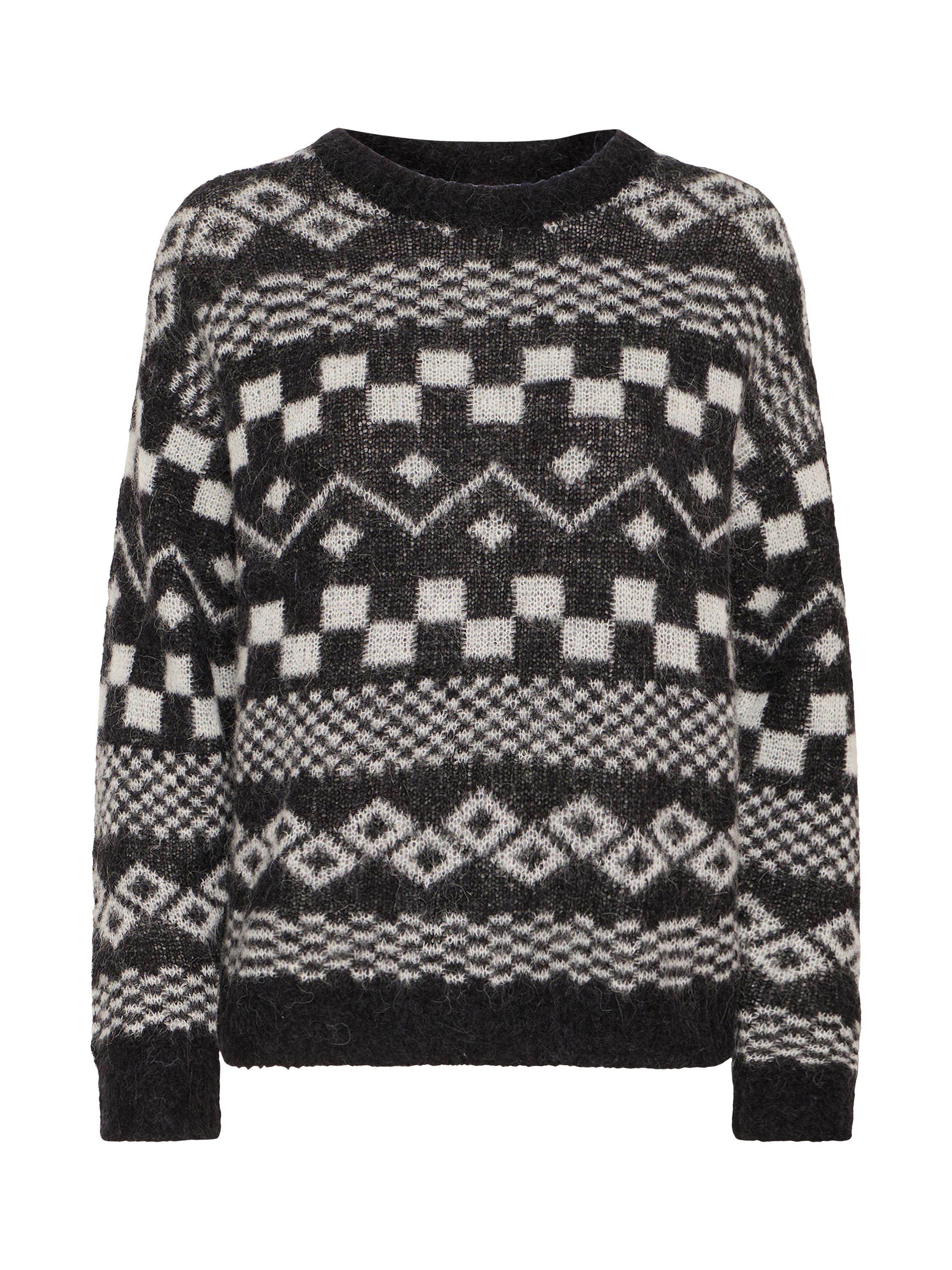 Product image 5 of 7, which shows ICHI Estelle Fair isle Wool Rich Jumper, Black, M