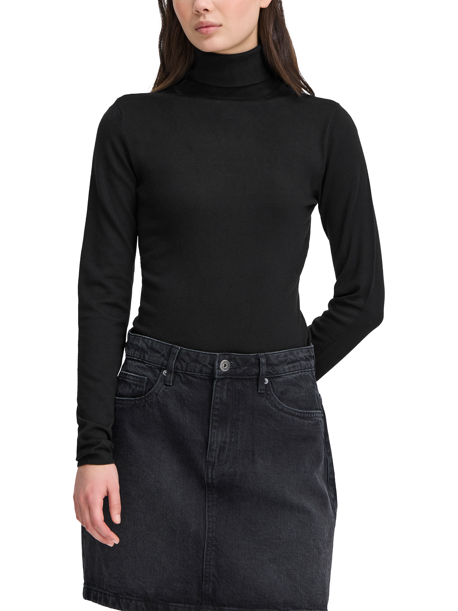 Product image 1 of 7, which shows ICHI IHMAFA Slim-Fit Roll Neck Jumper, Black, XS