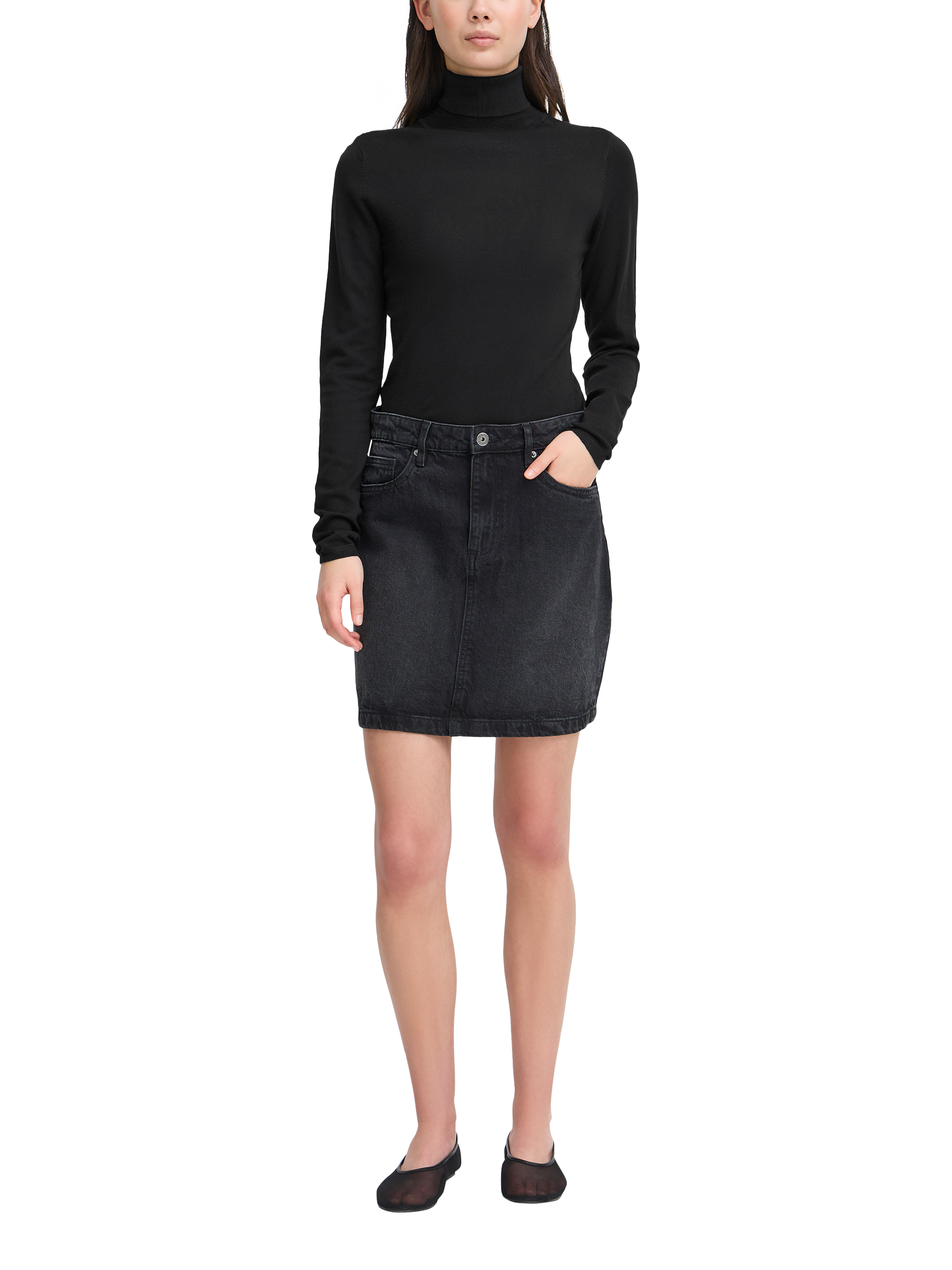 Product image 3 of 7, which shows ICHI IHMAFA Slim-Fit Roll Neck Jumper, Black, XS