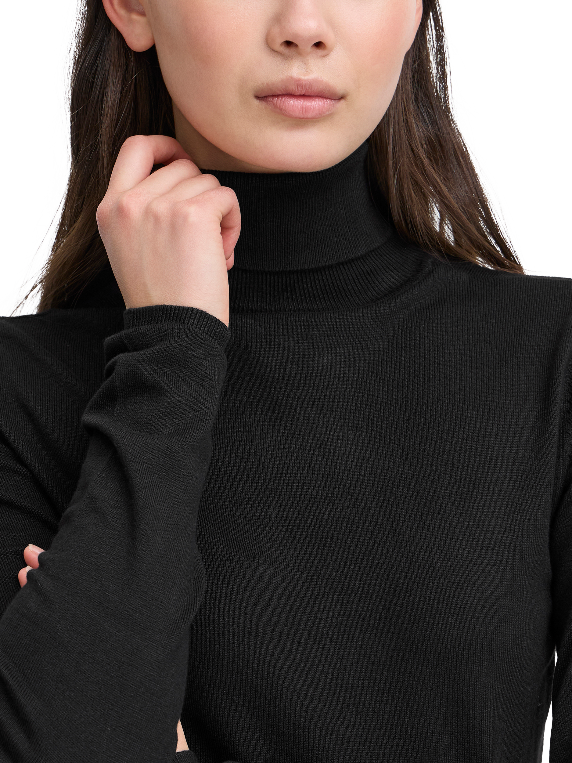 Product image 4 of 7, which shows ICHI IHMAFA Slim-Fit Roll Neck Jumper, Black, XS