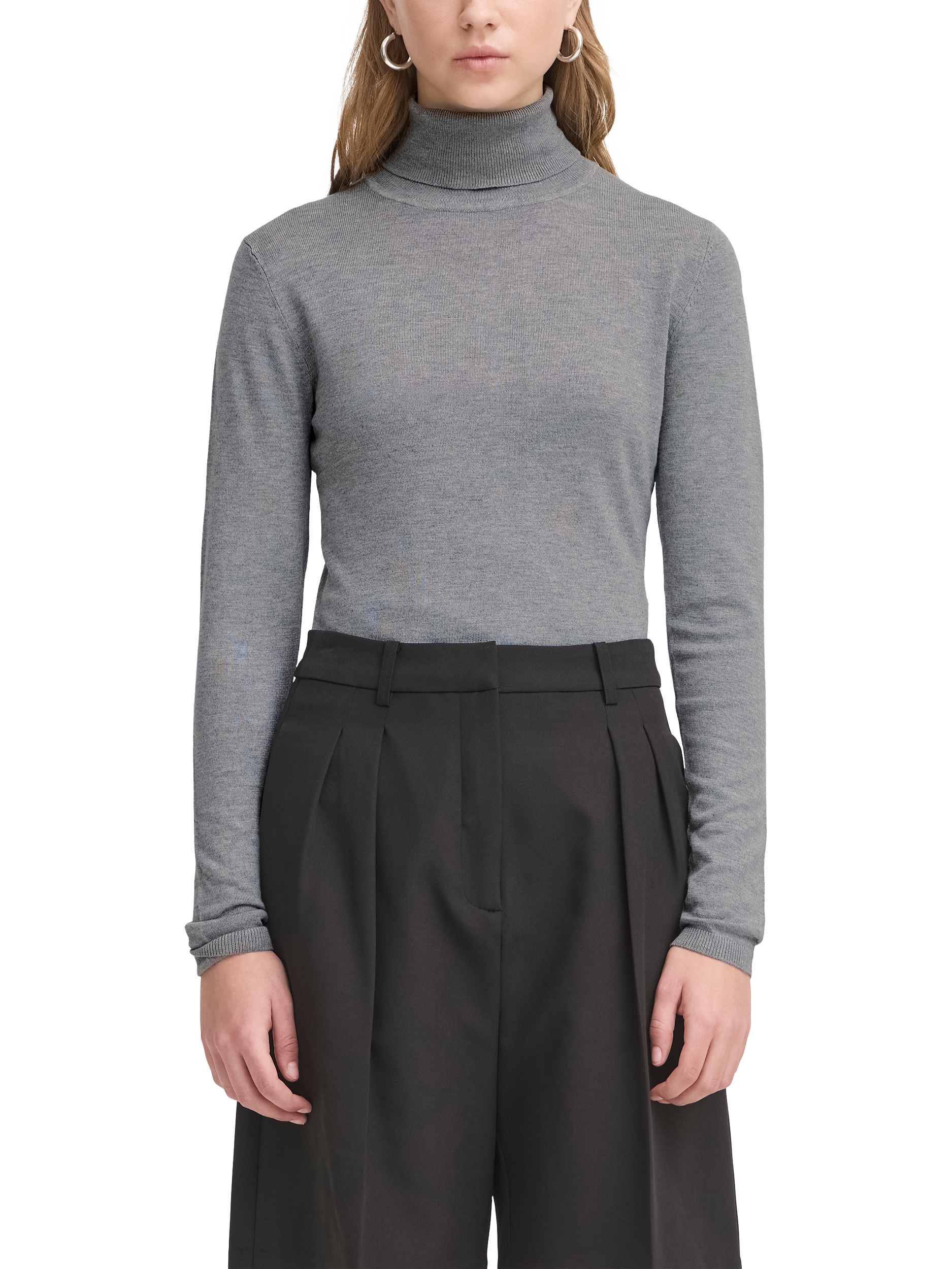 Product image 1 of 7, which shows ICHI IHMAFA Slim-Fit Roll Neck Jumper, Mid Grey, XS