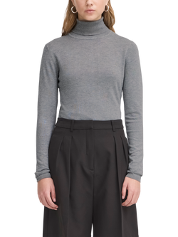 ICHI IHMAFA Slim-Fit Roll Neck Jumper, Mid Grey