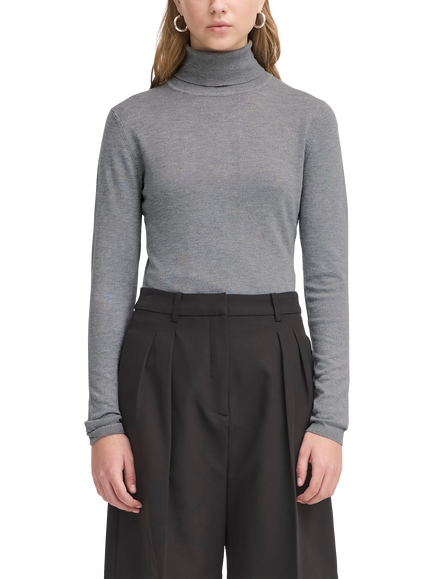 ICHI IHMAFA Slim-Fit Roll Neck Jumper, Mid Grey