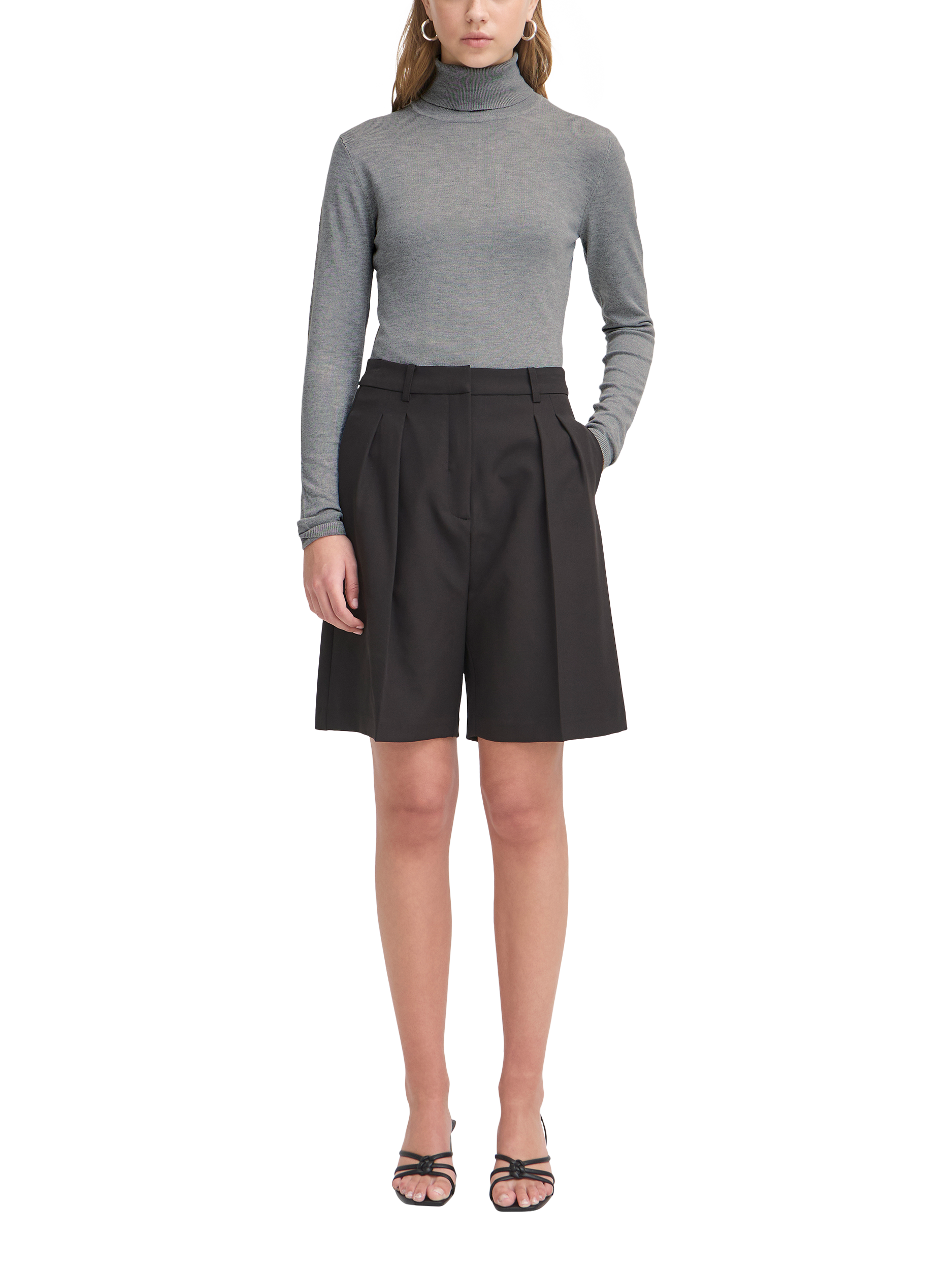 Product image 3 of 7, which shows ICHI IHMAFA Slim-Fit Roll Neck Jumper, Mid Grey, XS