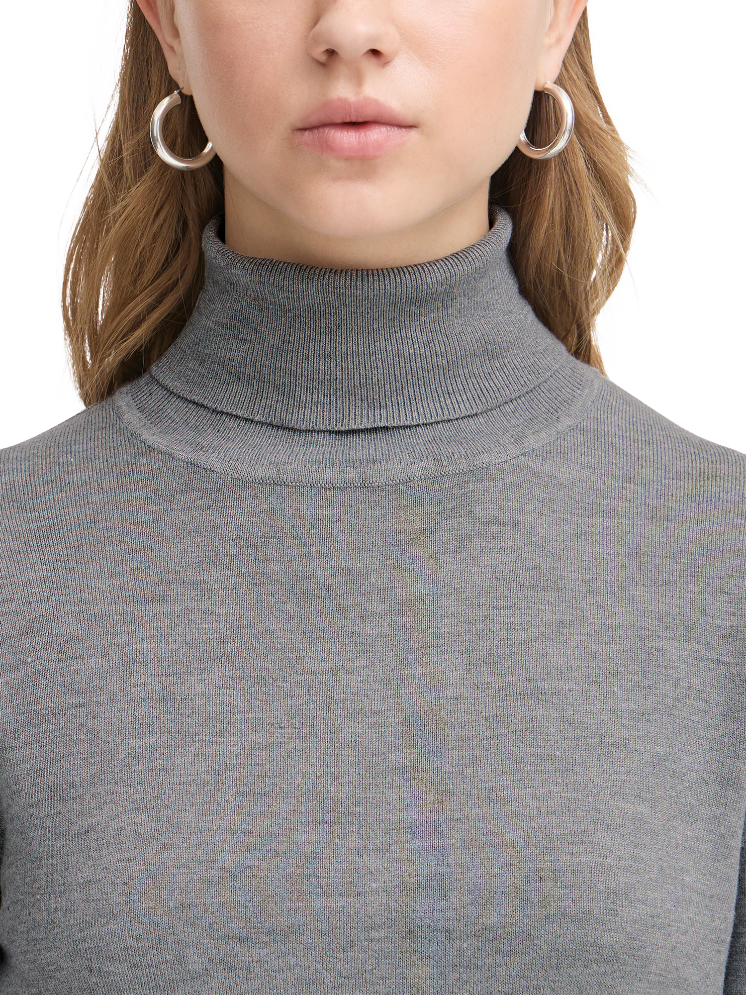 Product image 4 of 7, which shows ICHI IHMAFA Slim-Fit Roll Neck Jumper, Mid Grey, XS