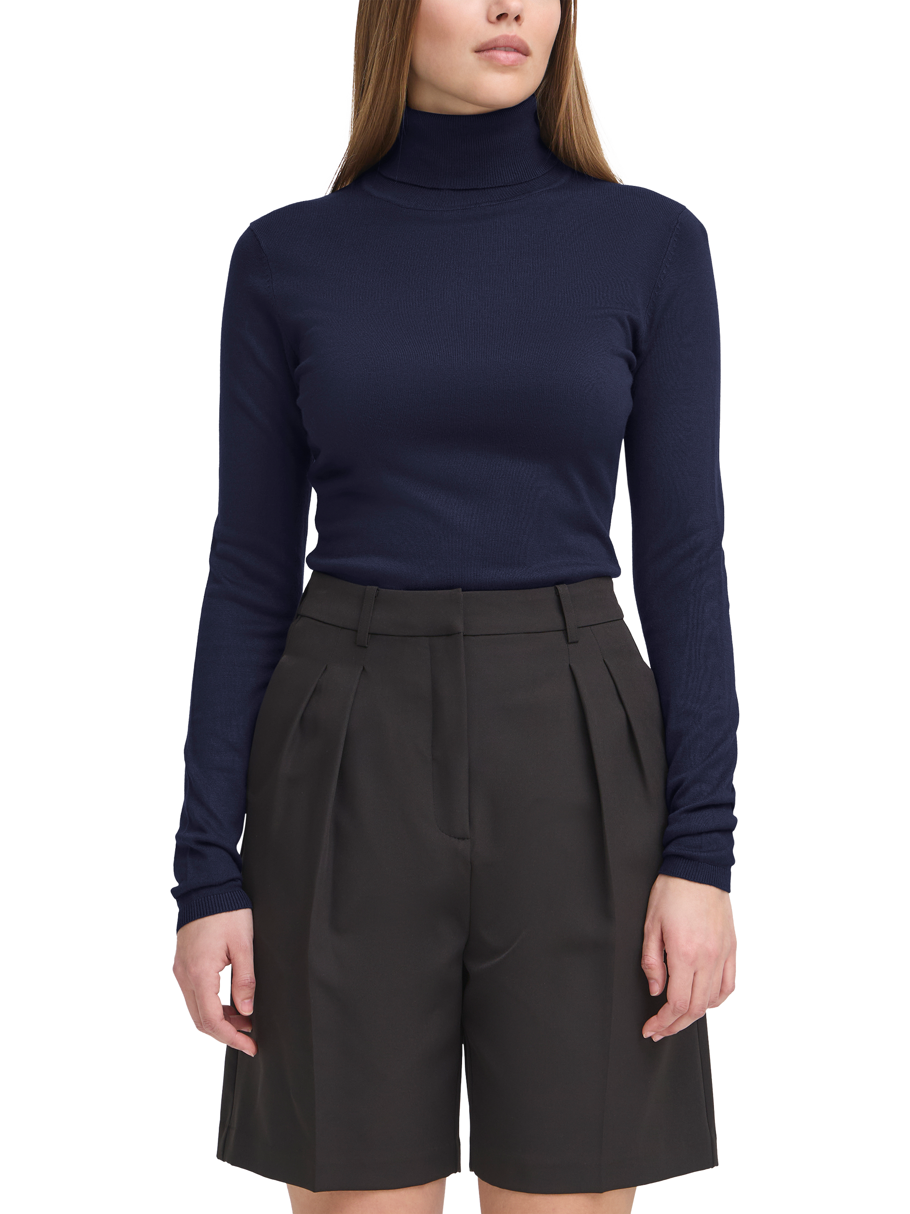 Product image 1 of 7, which shows ICHI IHMAFA Slim-Fit Roll Neck Jumper, Mid Blue, XS