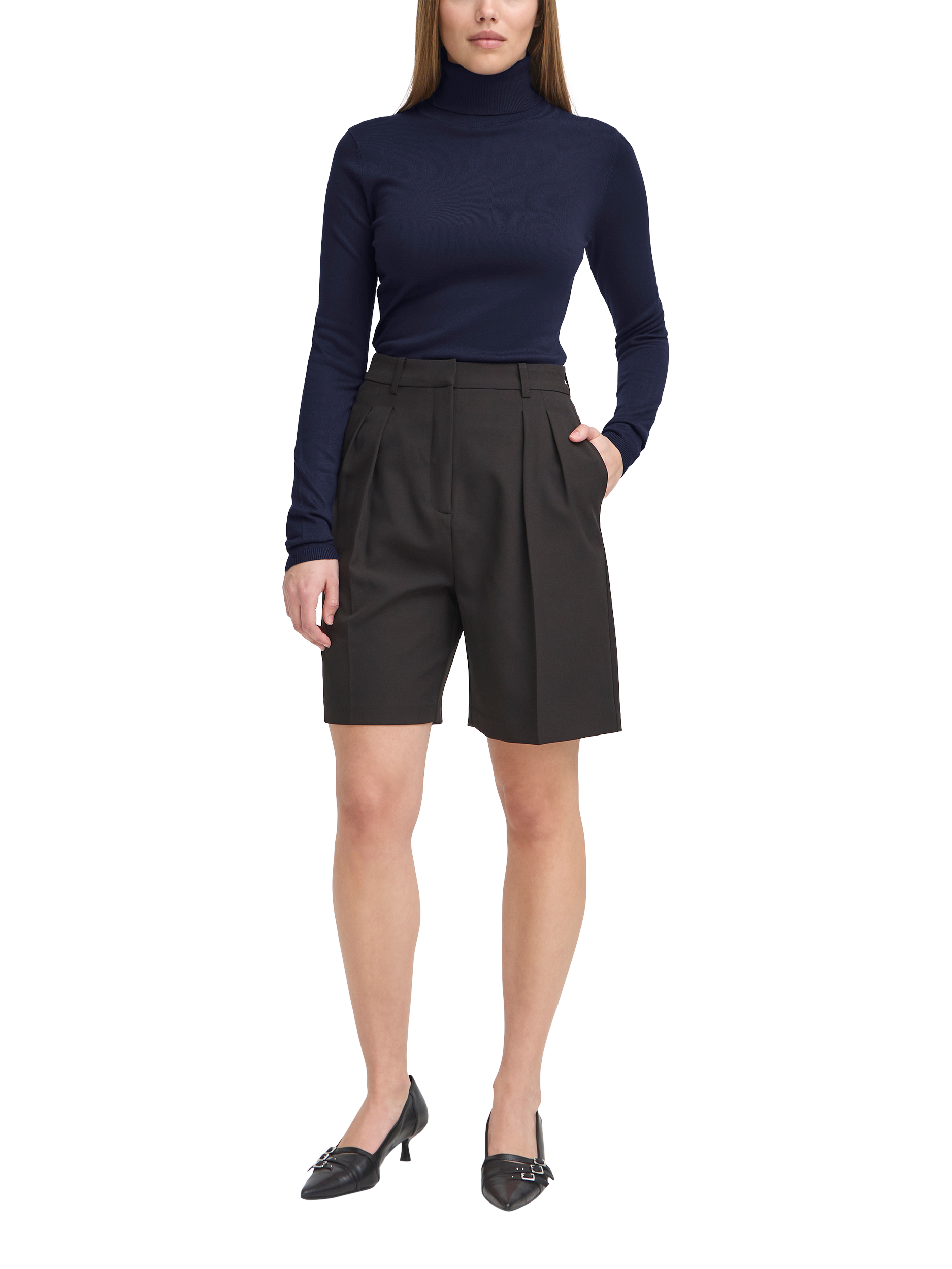 Product image 3 of 7, which shows ICHI IHMAFA Slim-Fit Roll Neck Jumper, Mid Blue, XS