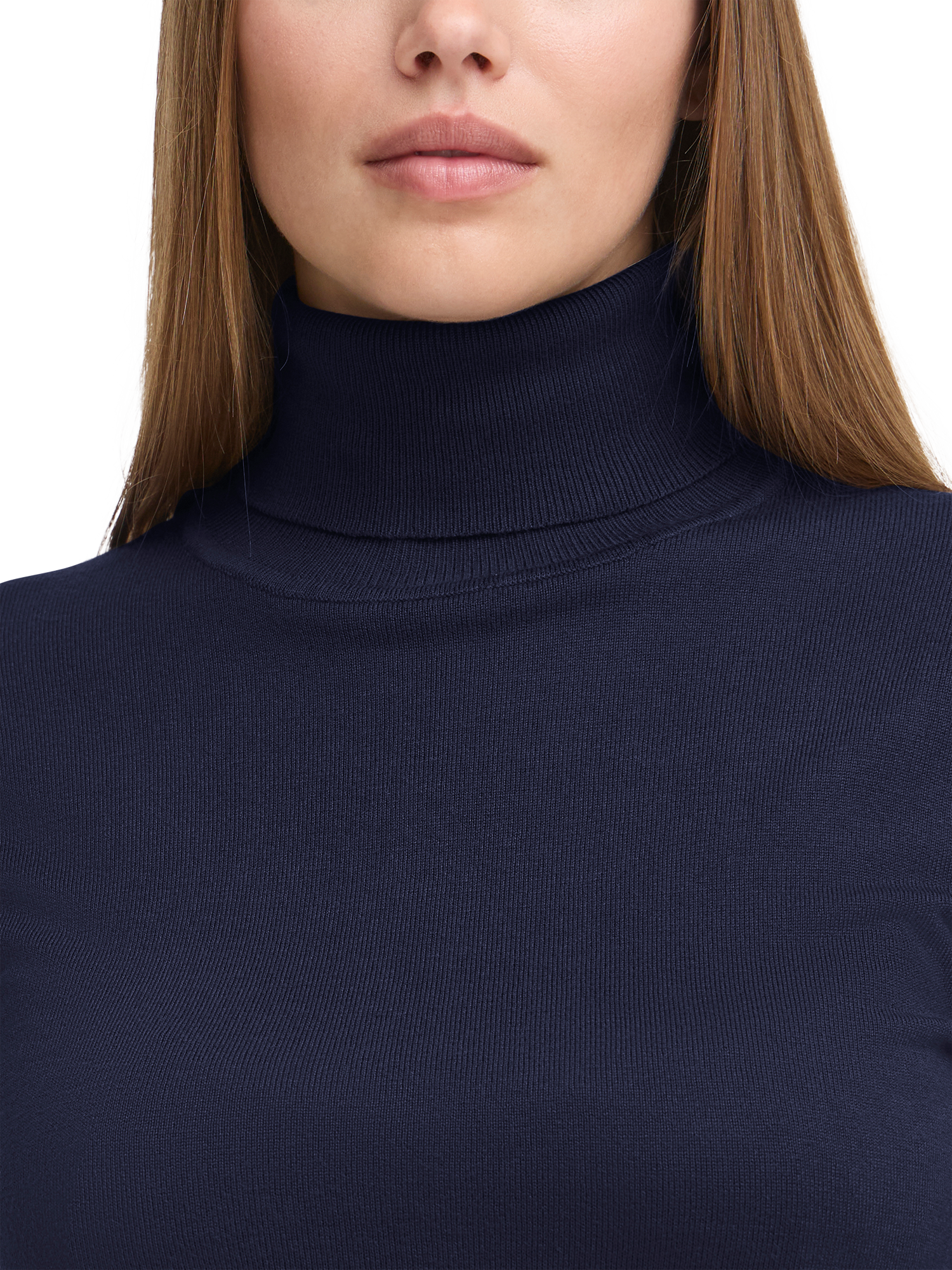 Product image 4 of 7, which shows ICHI IHMAFA Slim-Fit Roll Neck Jumper, Mid Blue, XS