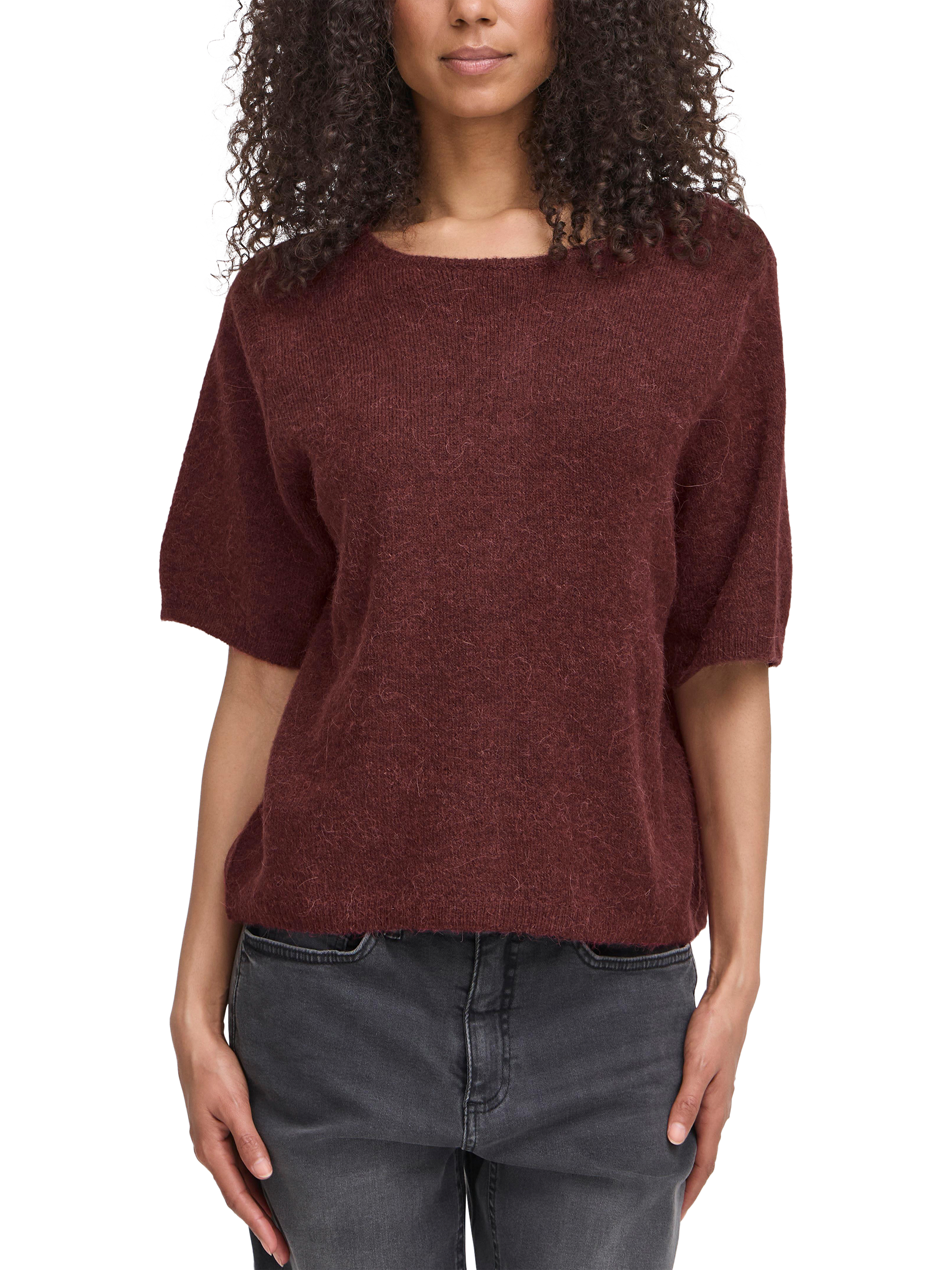 Product image 1 of 5, which shows ICHI Kamara Short Sleeve Jumper, Mid Red, XS