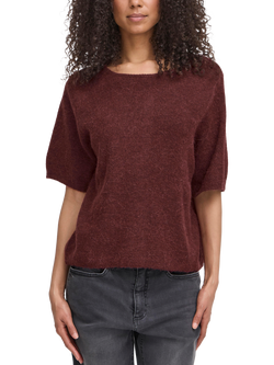 ICHI Kamara Short Sleeve Jumper, Mid Red