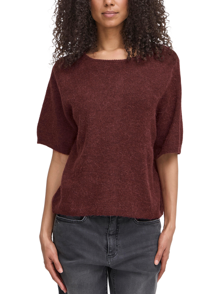 ICHI Kamara Short Sleeve Jumper, Mid Red