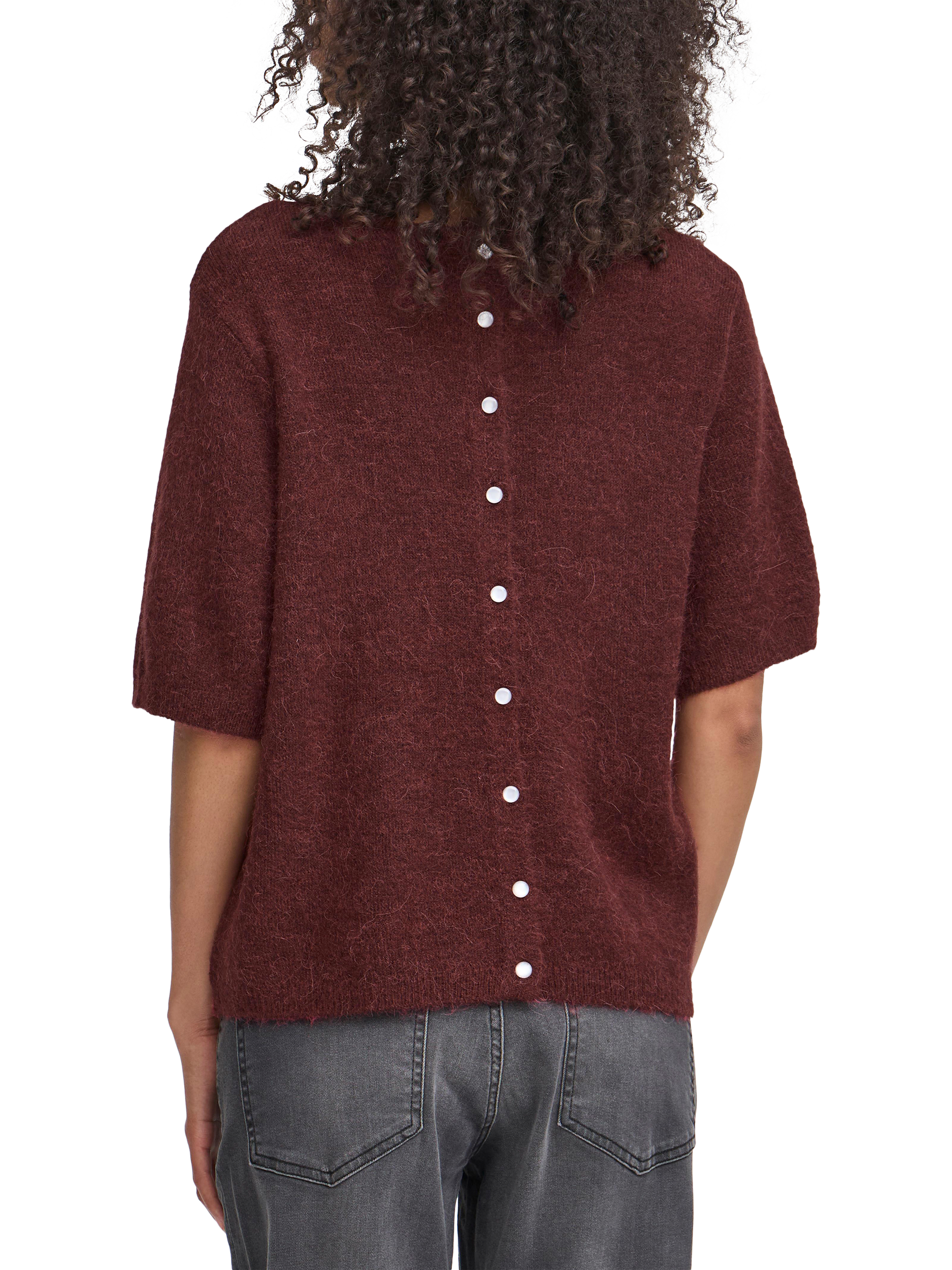 Product image 2 of 5, which shows ICHI Kamara Short Sleeve Jumper, Mid Red, XS