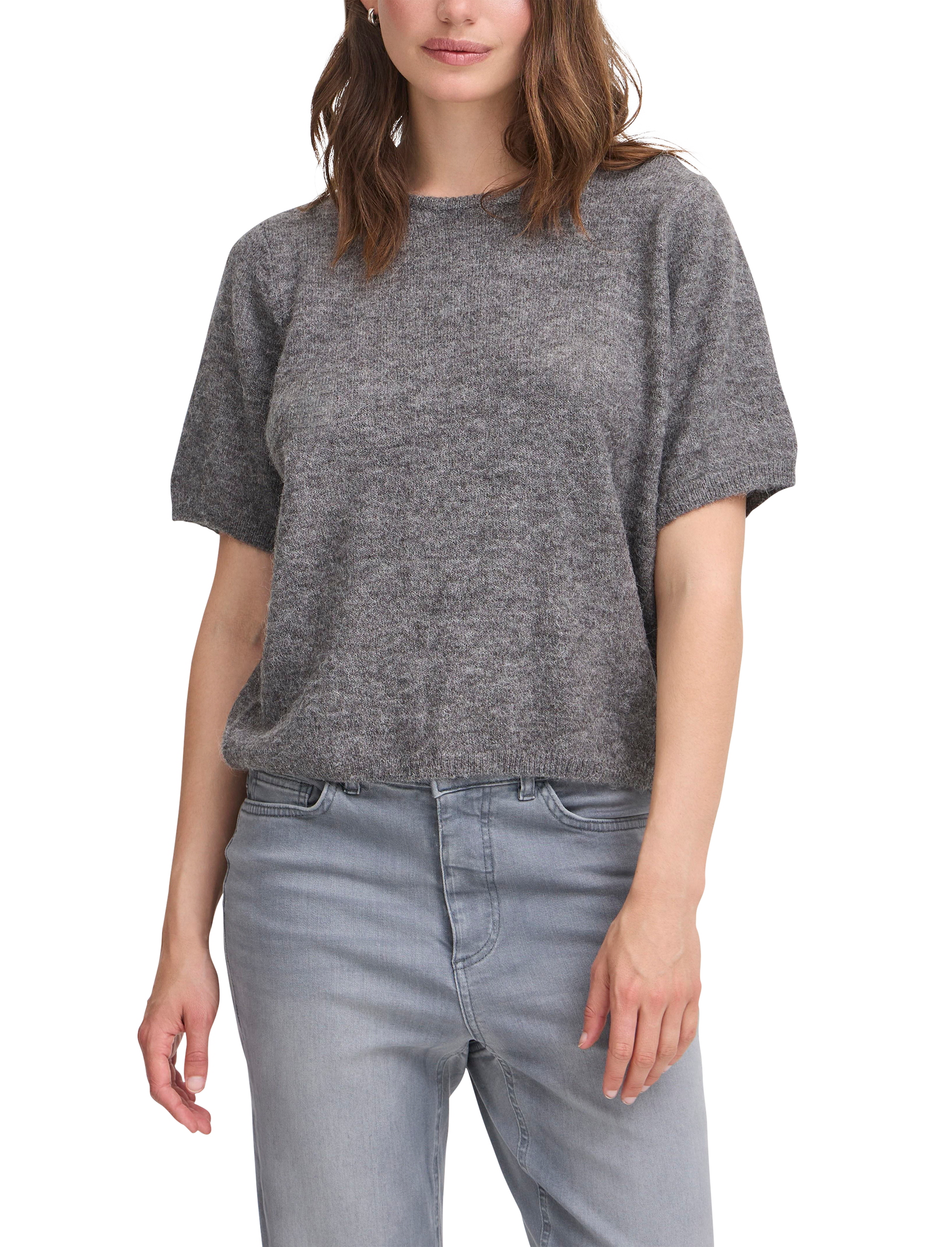 Product image 1 of 6, which shows ICHI Kamara Short Sleeve Jumper, Mid Grey, XS