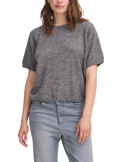 ICHI Kamara Short Sleeve Jumper, Mid Grey