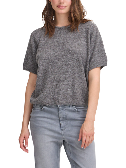 ICHI Kamara Short Sleeve Jumper, Mid Grey
