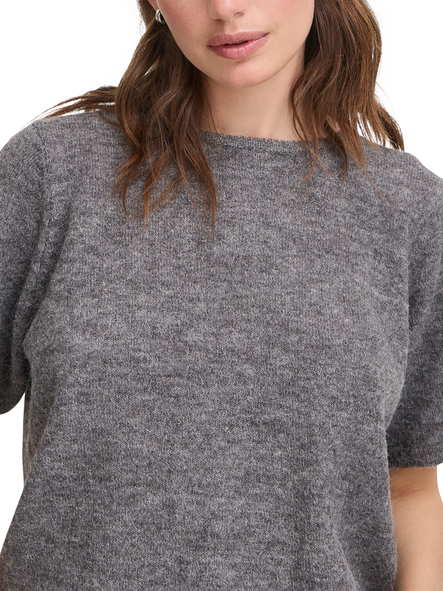Product image 3 of 6, which shows ICHI Kamara Short Sleeve Jumper, Mid Grey, XS
