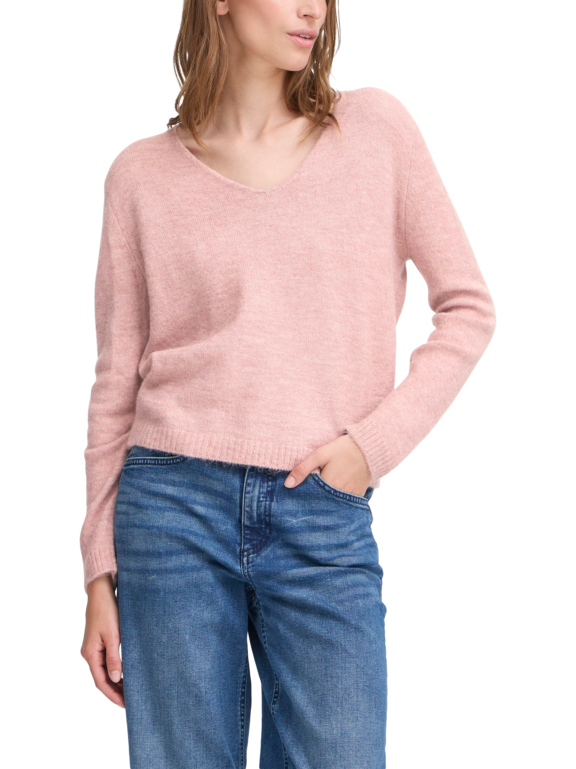 Product image 1 of 7, which shows ICHI Kamara Wool Blend Long Sleeve V-Neck Jumper, Zephyr, XS