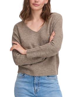 ICHI Kamara Wool Blend Long Sleeve V-Neck Jumper, Fungi