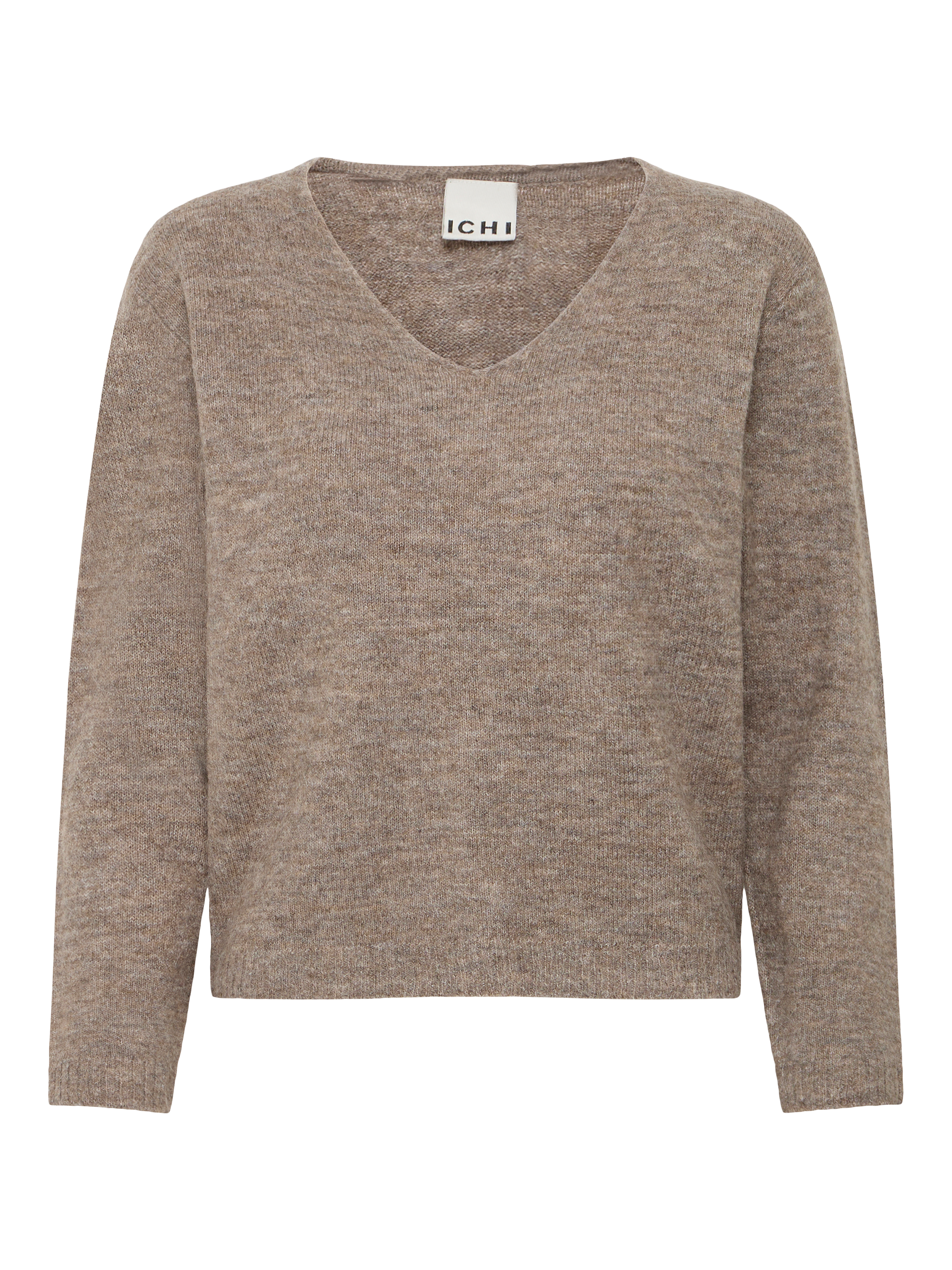 Product image 5 of 7, which shows ICHI Kamara Wool Blend Long Sleeve V-Neck Jumper, Fungi, XS