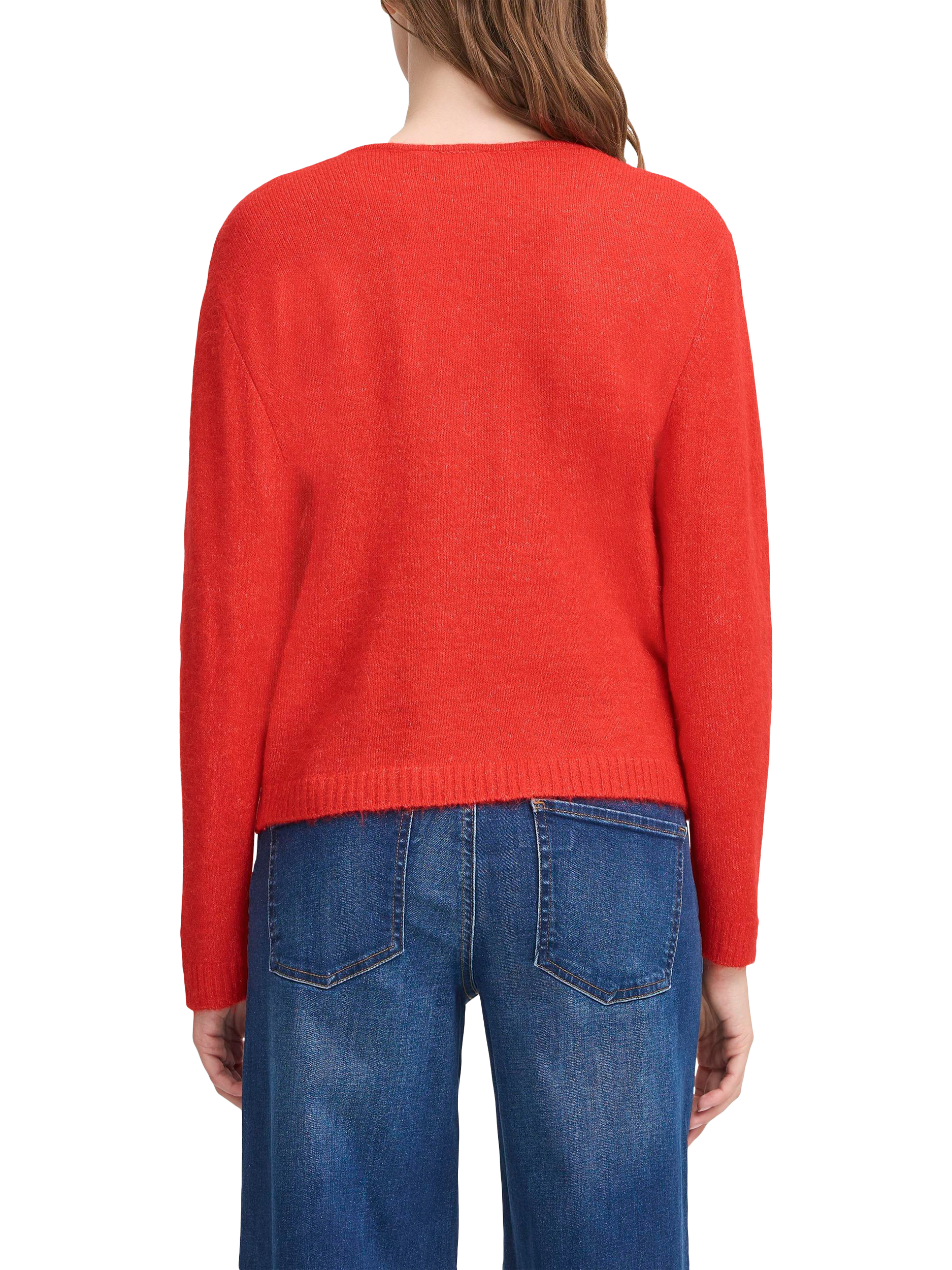 Product image 2 of 7, which shows ICHI Kamara Wool Blend Long Sleeve V-Neck Jumper, Fiery Red, XS