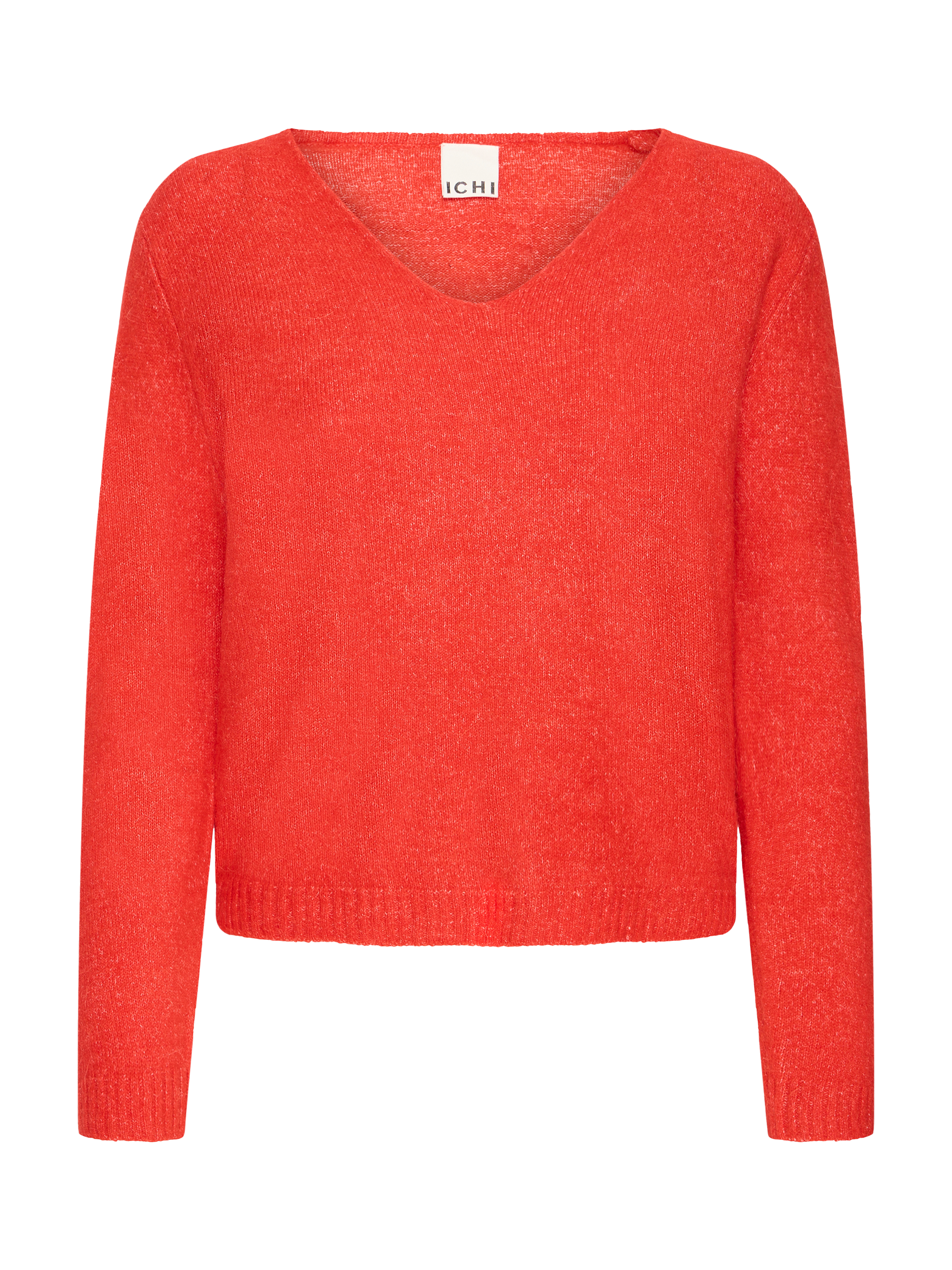 Product image 5 of 7, which shows ICHI Kamara Wool Blend Long Sleeve V-Neck Jumper, Fiery Red, XS