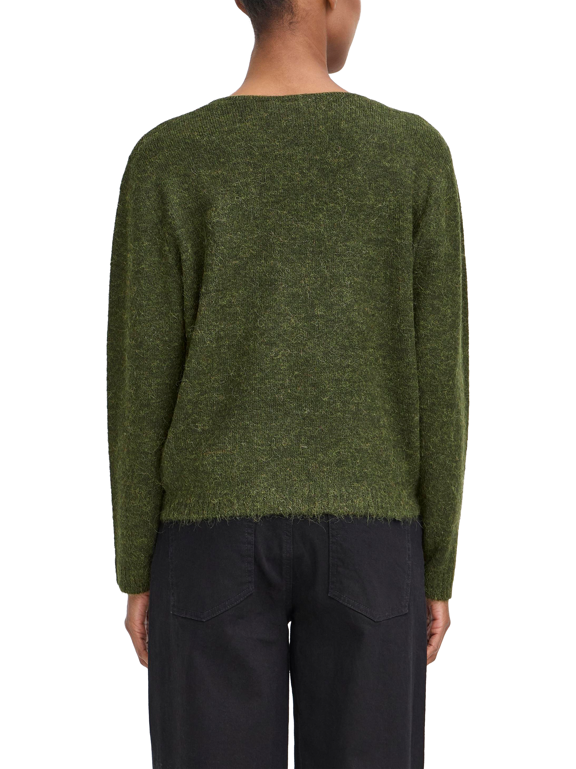 Product image 2 of 7, which shows ICHI Kamara Wool Blend Long Sleeve V-Neck Jumper, Rifle Green, XS