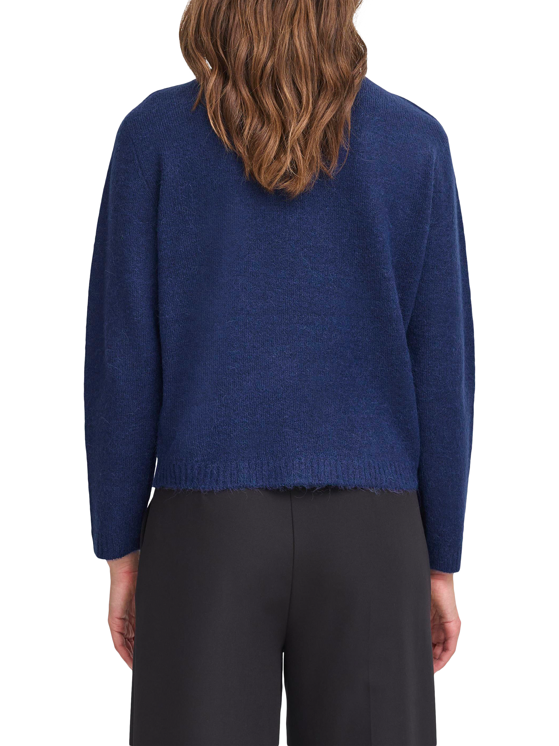 Product image 2 of 7, which shows ICHI Kamara Wool Blend Long Sleeve V-Neck Jumper, Patriot Blue, XS