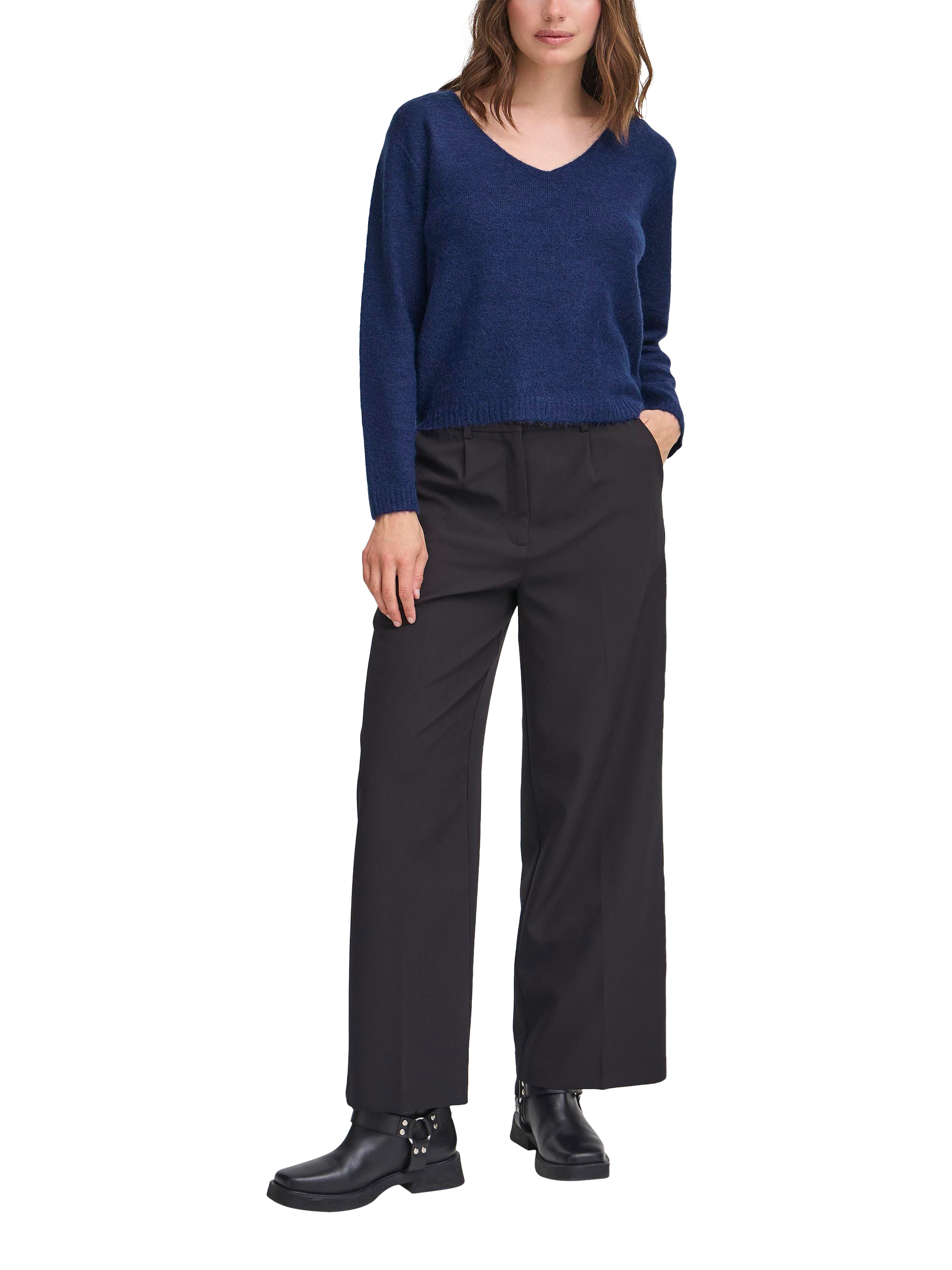 Product image 3 of 7, which shows ICHI Kamara Wool Blend Long Sleeve V-Neck Jumper, Patriot Blue, XS