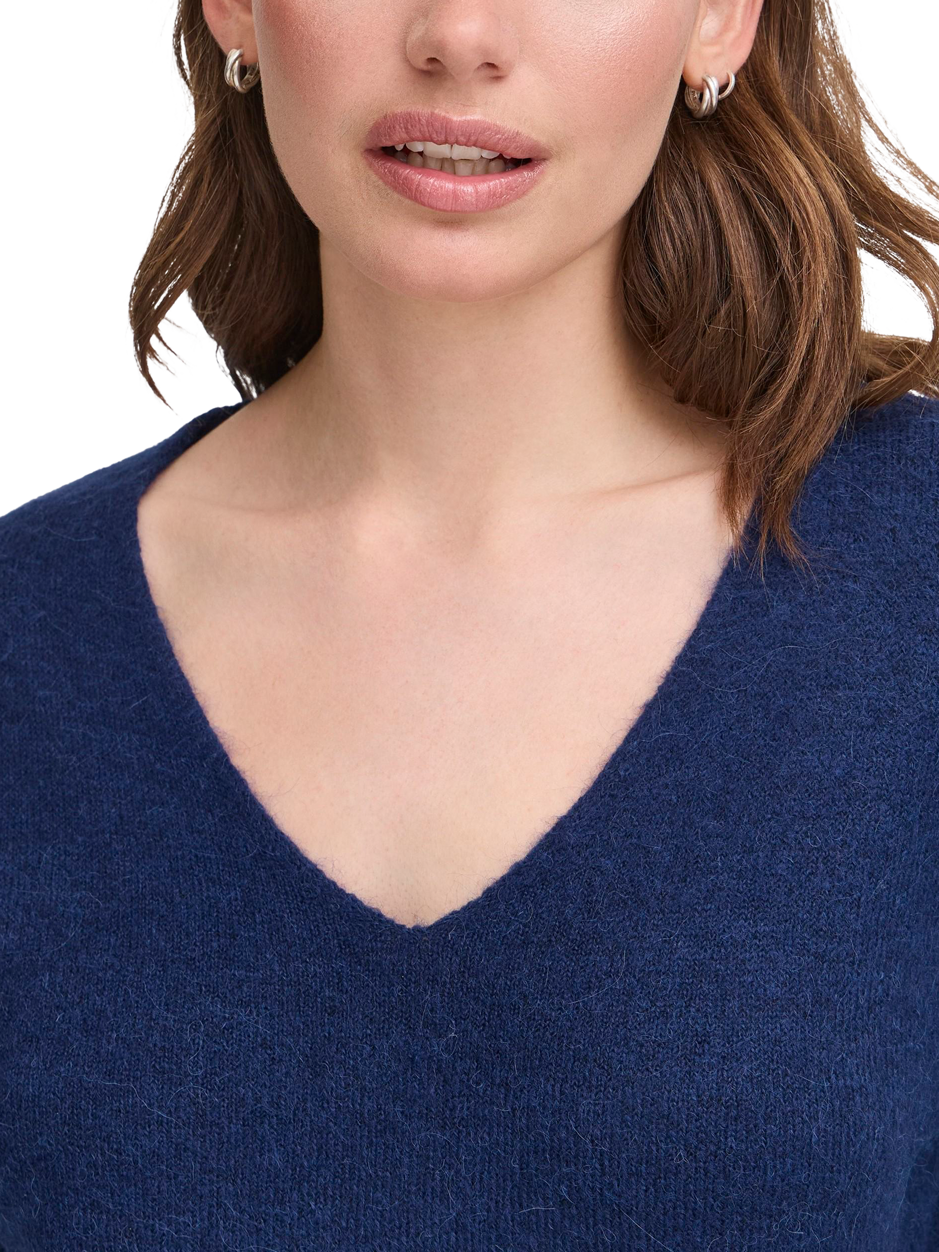 Product image 4 of 7, which shows ICHI Kamara Wool Blend Long Sleeve V-Neck Jumper, Patriot Blue, XS