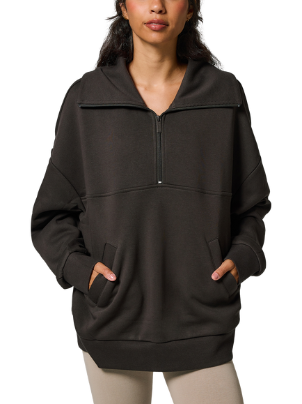 Lovall Oversized 1/4 Zip Sweatshirt, Black Coffee