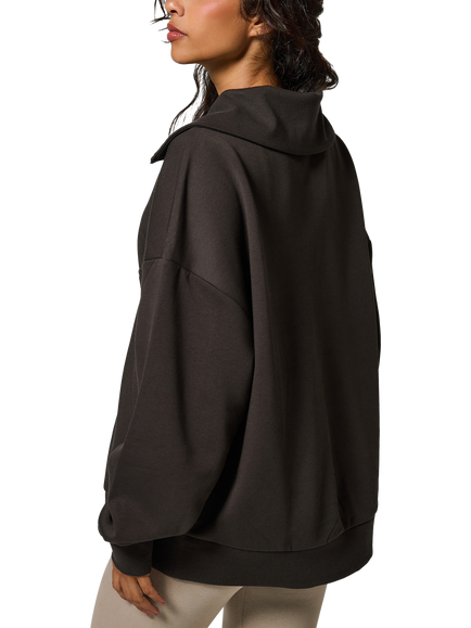 Lovall Oversized 1/4 Zip Sweatshirt - view 2, Black Coffee