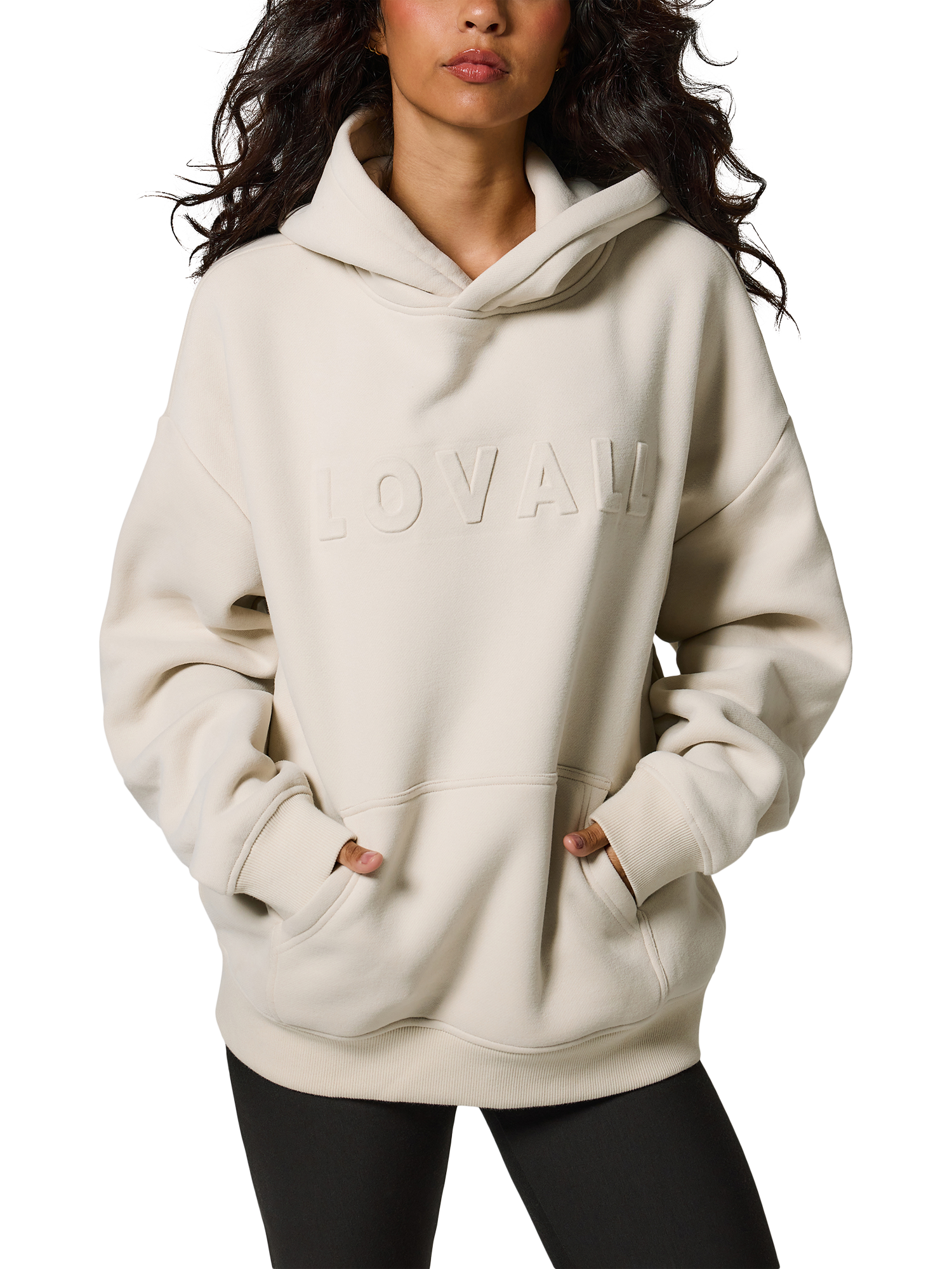 Product image 1 of 5, which shows Lovall Heavyweight Oversized Fleece Hoodie, Ecru, 6