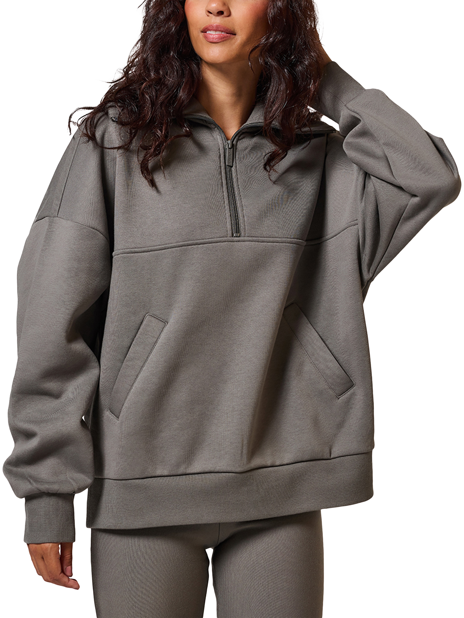 Product image 1 of 5, which shows Lovall Oversized 1/4 Zip Sweatshirt, Slate Green, 6