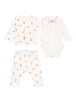 Petit Bateau Baby Cotton 3-Piece Outfit Set, Marshmallow/Brun, Marshmallow/Brun