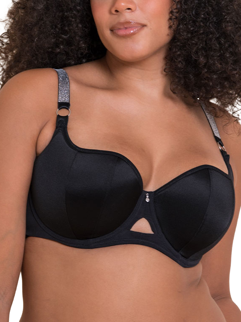 Product image 1 of 8, which shows Curvy Kate Boost Diamante Underwired Balcony Bra, Black, 42F