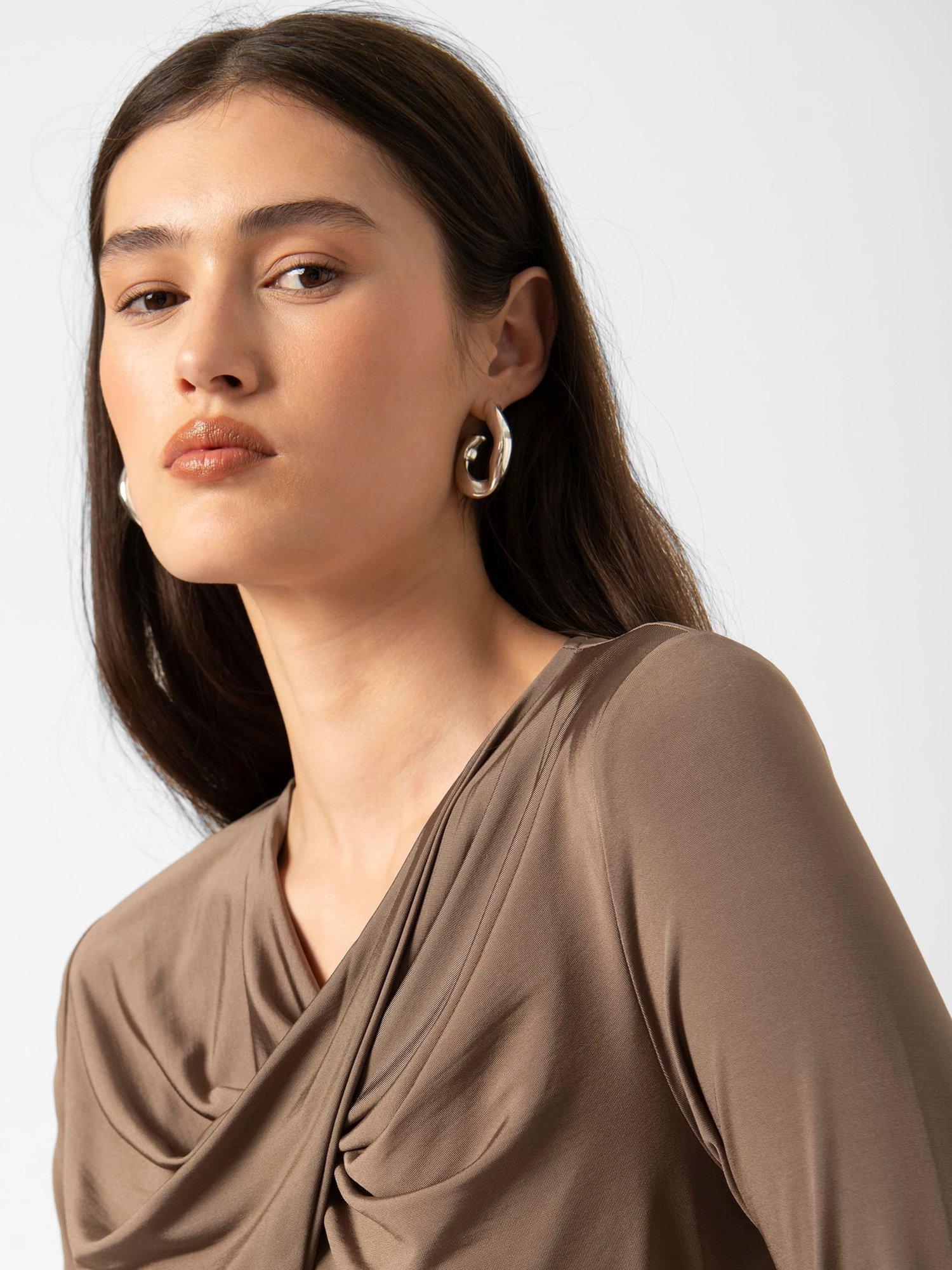 Product image 4 of 4, which shows Soaked In Luxury Clara Twisted Neck Top, Morel, XS